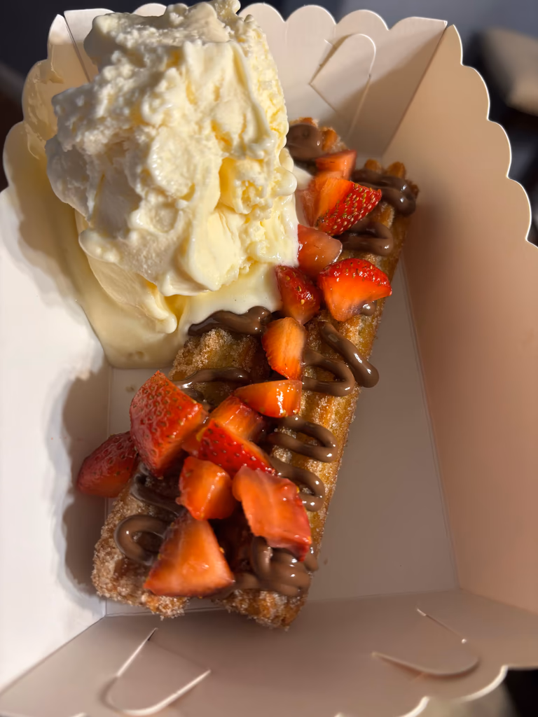Churros with ice cream dessert